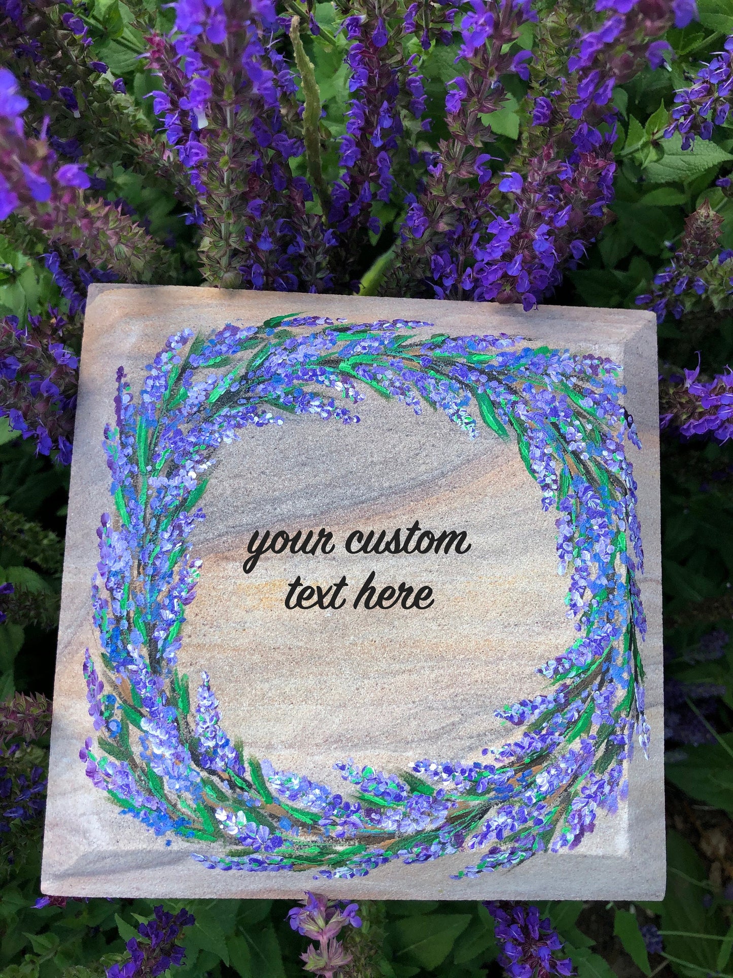 Hand painted lavender memorial stone