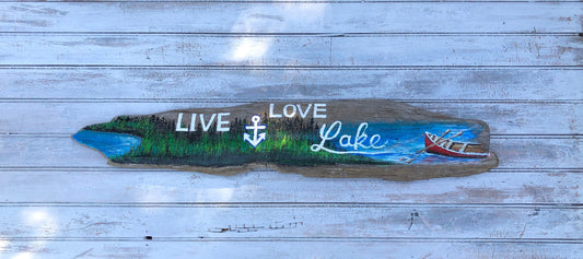 Live Love Lake Painting on Driftwood