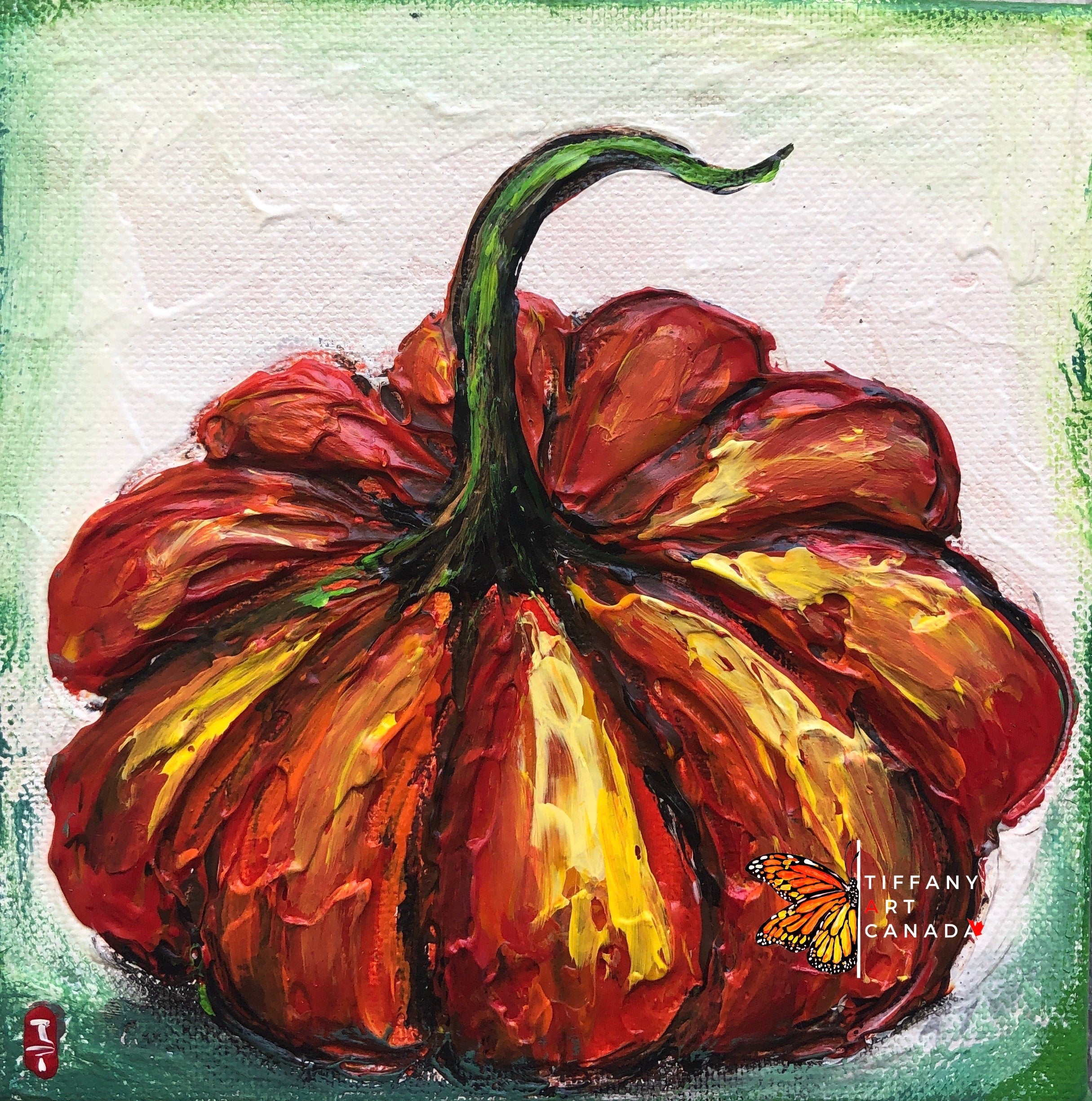 Set of 3 Pumpkin Paintings on Canvas Pumpkin Art Pumpkin Artwork