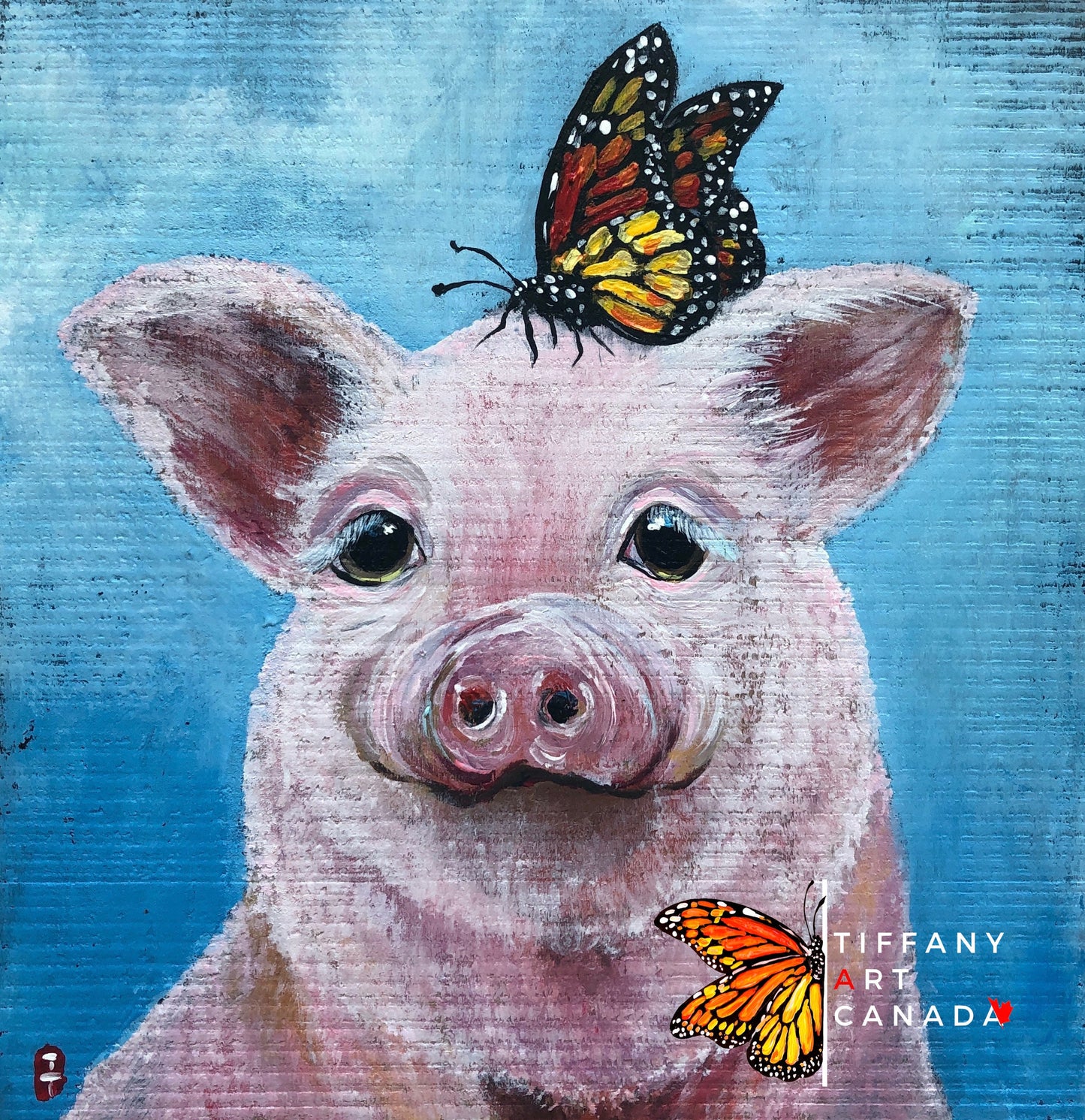 Farmhouse decor, Farmhouse animals art, Pig painting, Pig gifts, Pig art, Pig painting on wood, pig wall art, Pig decor, Pig and butterfly