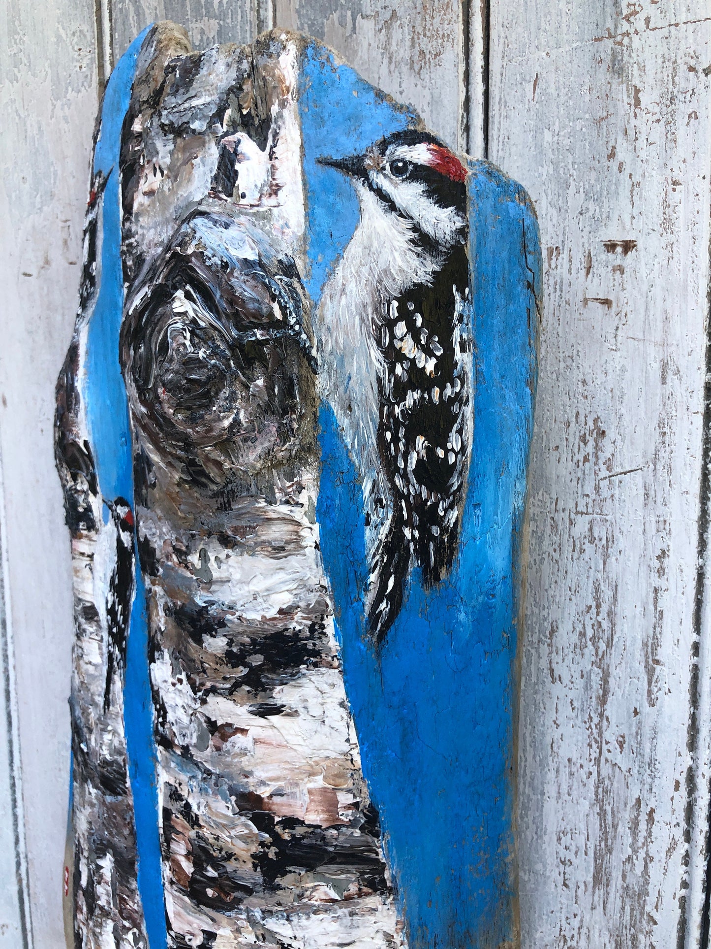 Driftwood, Driftwood art, Painted driftwood, Woodpecker painting, Woodpecker art, driftwood wall art, Woodpecker gifts, Woodpecker decor