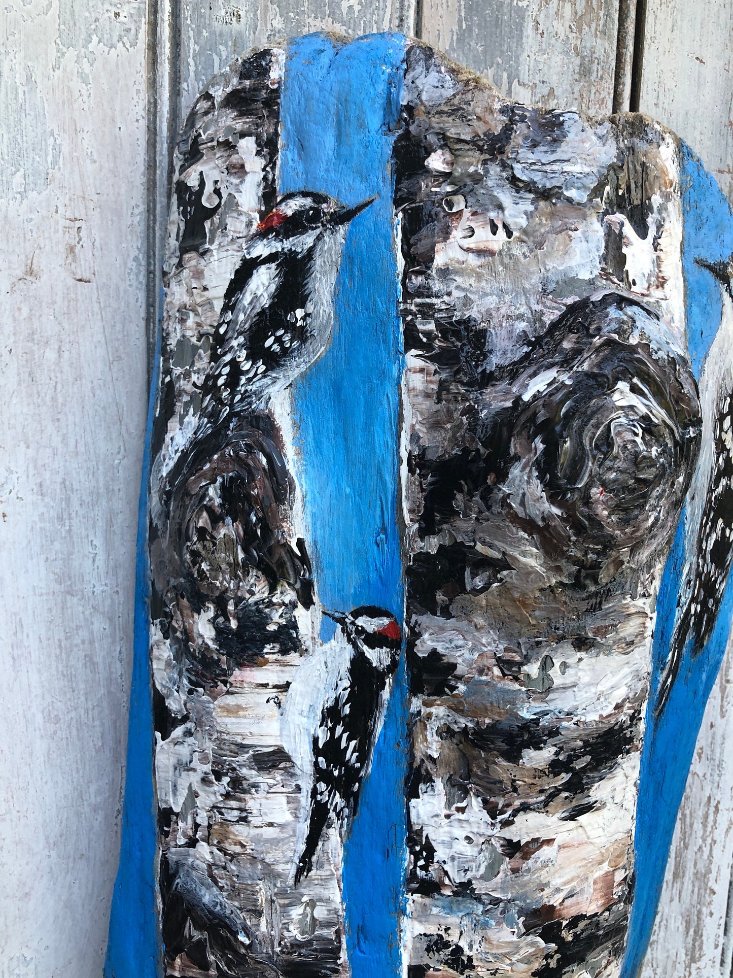 Driftwood, Driftwood art, Painted driftwood, Woodpecker painting, Woodpecker art, driftwood wall art, Woodpecker gifts, Woodpecker decor