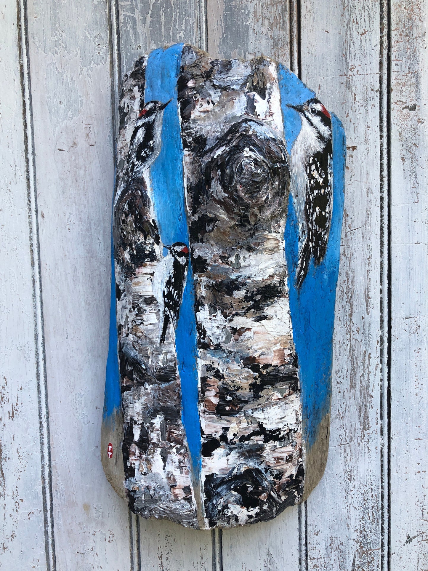 Driftwood, Driftwood art, Painted driftwood, Woodpecker painting, Woodpecker art, driftwood wall art, Woodpecker gifts, Woodpecker decor