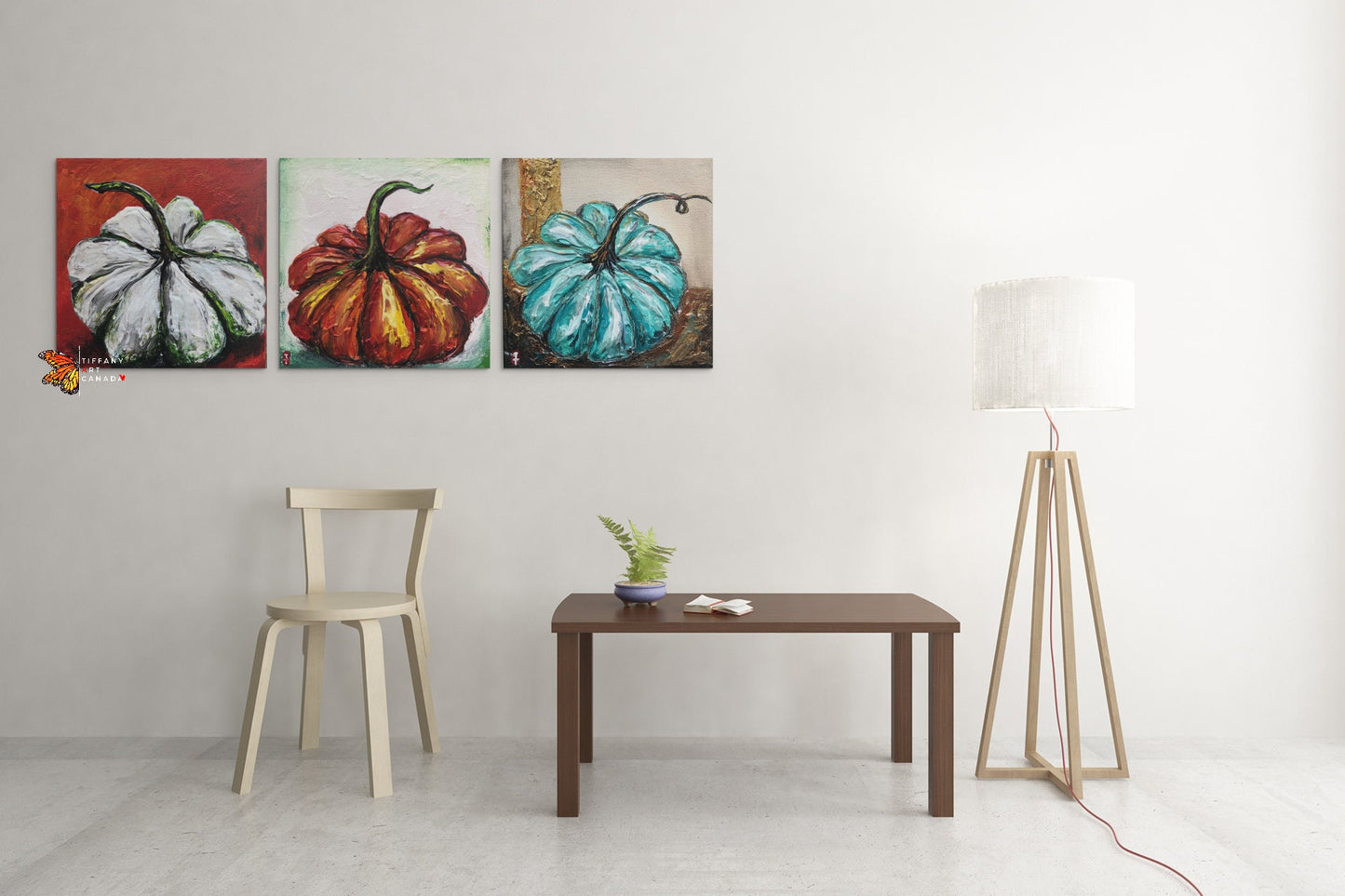 Set of 3 Pumpkin Paintings on Canvas, Pumpkin Art, Pumpkin Artwork, Fall Painting, Halloween decor, Thanksgiving decor, Fall decoration