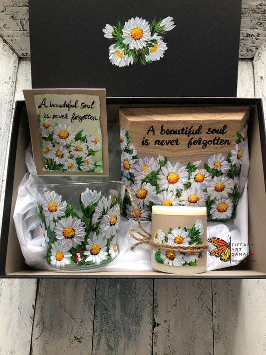 Hand Painted Gift of 5, A Beautiful Soul Is Never Forgotten, Sympathy Gift, Sorry For Your Loss, Grief Gift, Candle Gift Box, Funeral Gift