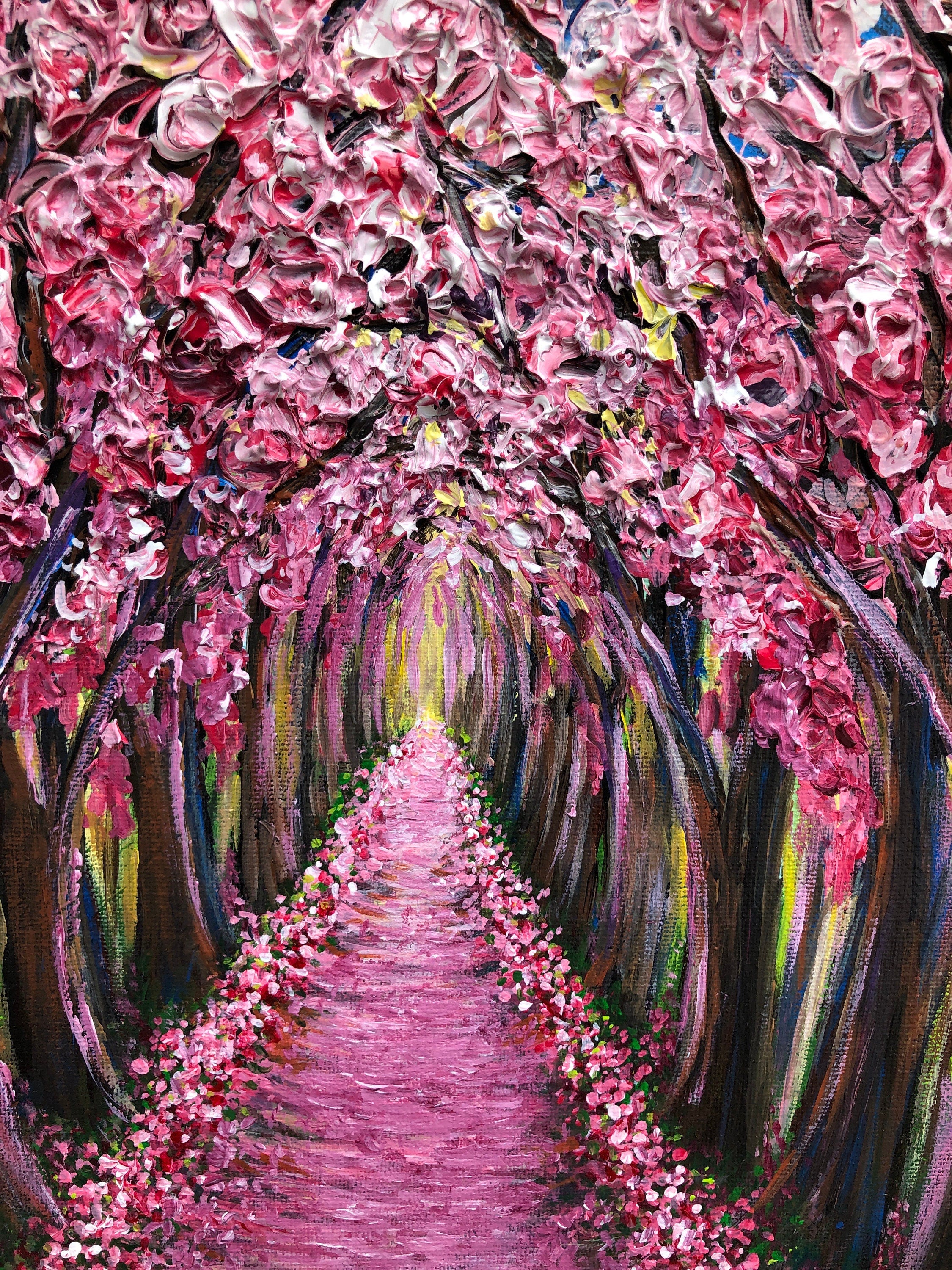 Cherry Tree Blossom Canvas Wall Art Cherry Tree Original Painting Pink Tree painting Pink Art Decor Spring tree Painting