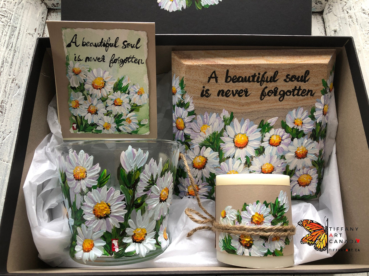 Hand Painted Gift of 5, A Beautiful Soul Is Never Forgotten, Sympathy Gift, Sorry For Your Loss, Grief Gift, Candle Gift Box, Funeral Gift