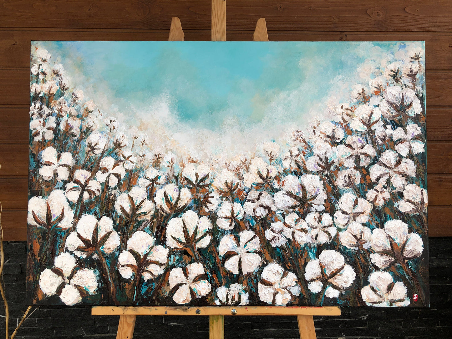 Original Cotton Field Painting,  Cotton Painting on Canvas, Cotton Fields Art, Farmhouse Wall Decor, Farmhouse Wall Art, Kitchen Artwork