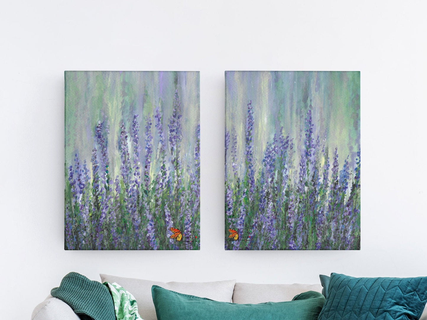 Lavender Field Painting Set Of 2, Flowers Painting, Abstract flower Painting, lavender Artwork, Lavender Lover Gift, Lavender Gift