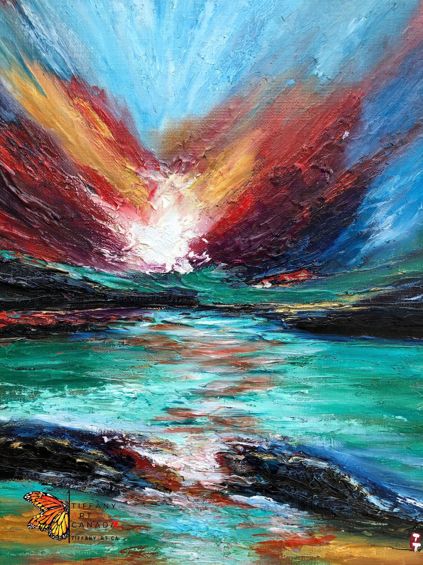 Original Sunset ocean oil painting