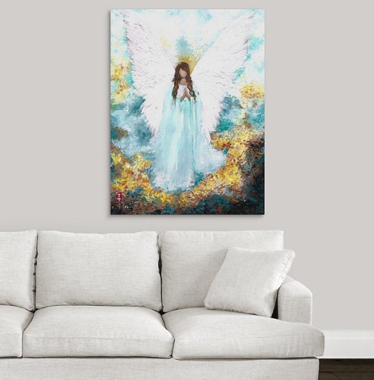 Guardian Female Angel Painting on Canvas