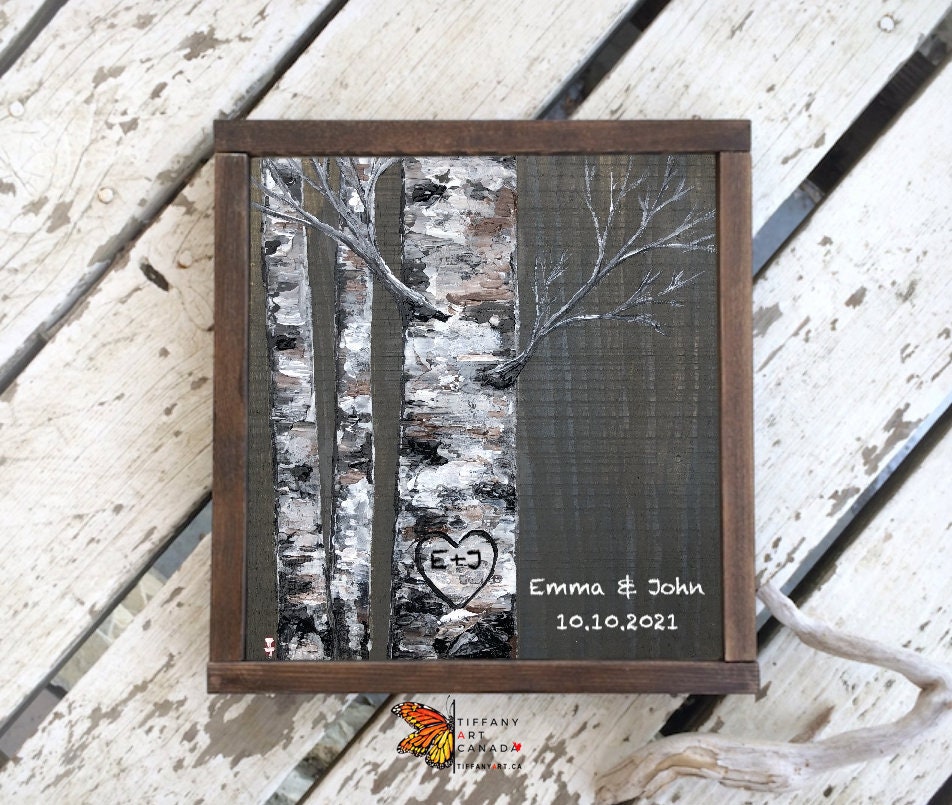 Personalized Birch Tree Painting | Wedding Gift For Couple