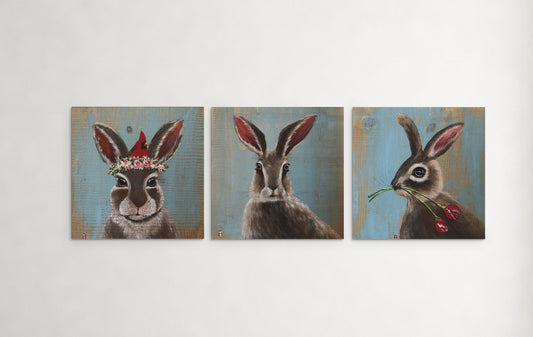 Bunny Painting On Wood Set Of 3, Bunny sign, Bunny Art, Bunny Artwork, Bunny Wall Art, Rabbit art,  Rabbit painting, Rabbit gift, Bunny Gift