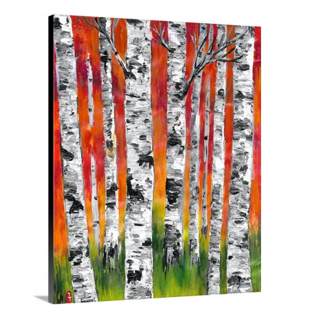 Colorful Birch Tree Forest Painting on Canvas