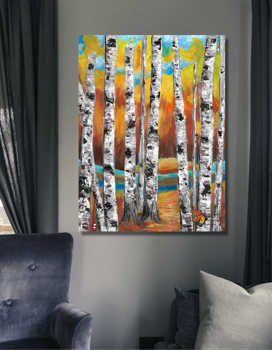 Fall Birch Tree Painting on Canvas