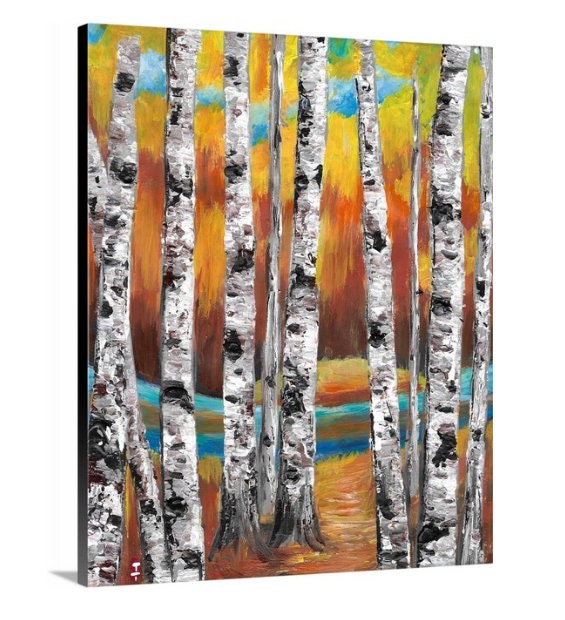 Fall Birch Tree Painting on Canvas