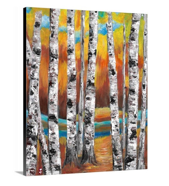 Winter Birch Tree Painting on Canvas