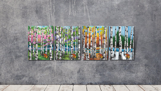 Birch Tree Painting, Set of 4