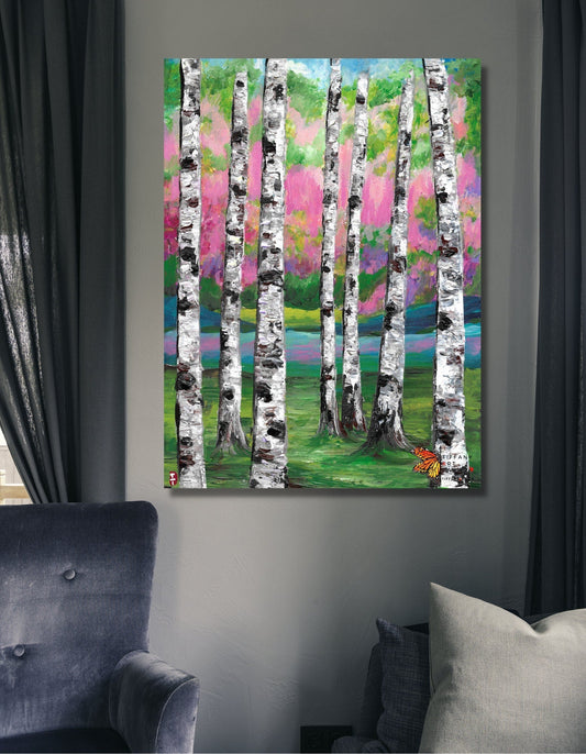 Spring Birch Tree Painting on Canvas