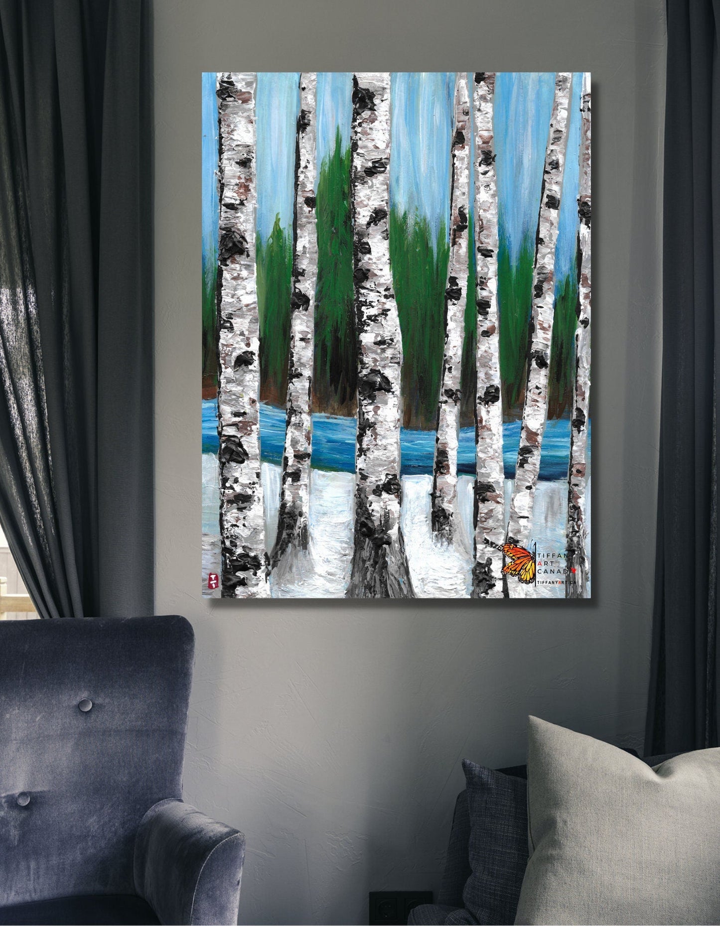 Winter Birch Tree Painting on Canvas