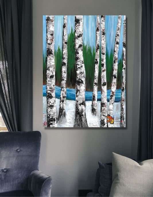Winter Birch Tree Painting on Canvas