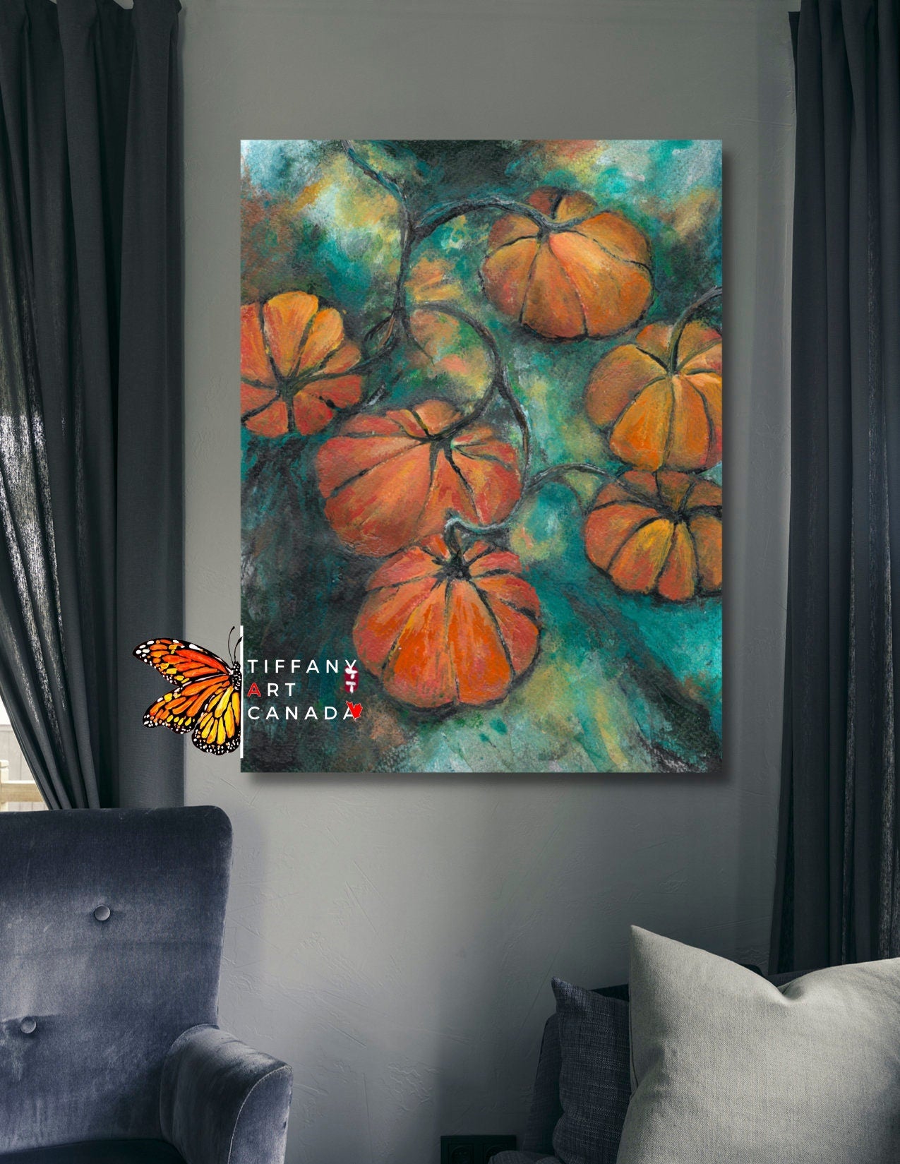 Pumpkins Painting, Fall Painting, Pumpkin Wall Art, Fall Wall Art, Autumn Decor, Fall Pumpkin Wall Decor, Fall Home Decor, TiffanyArtCanada