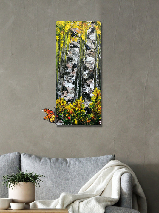 Golden Aspen Forest Painting on Canvas