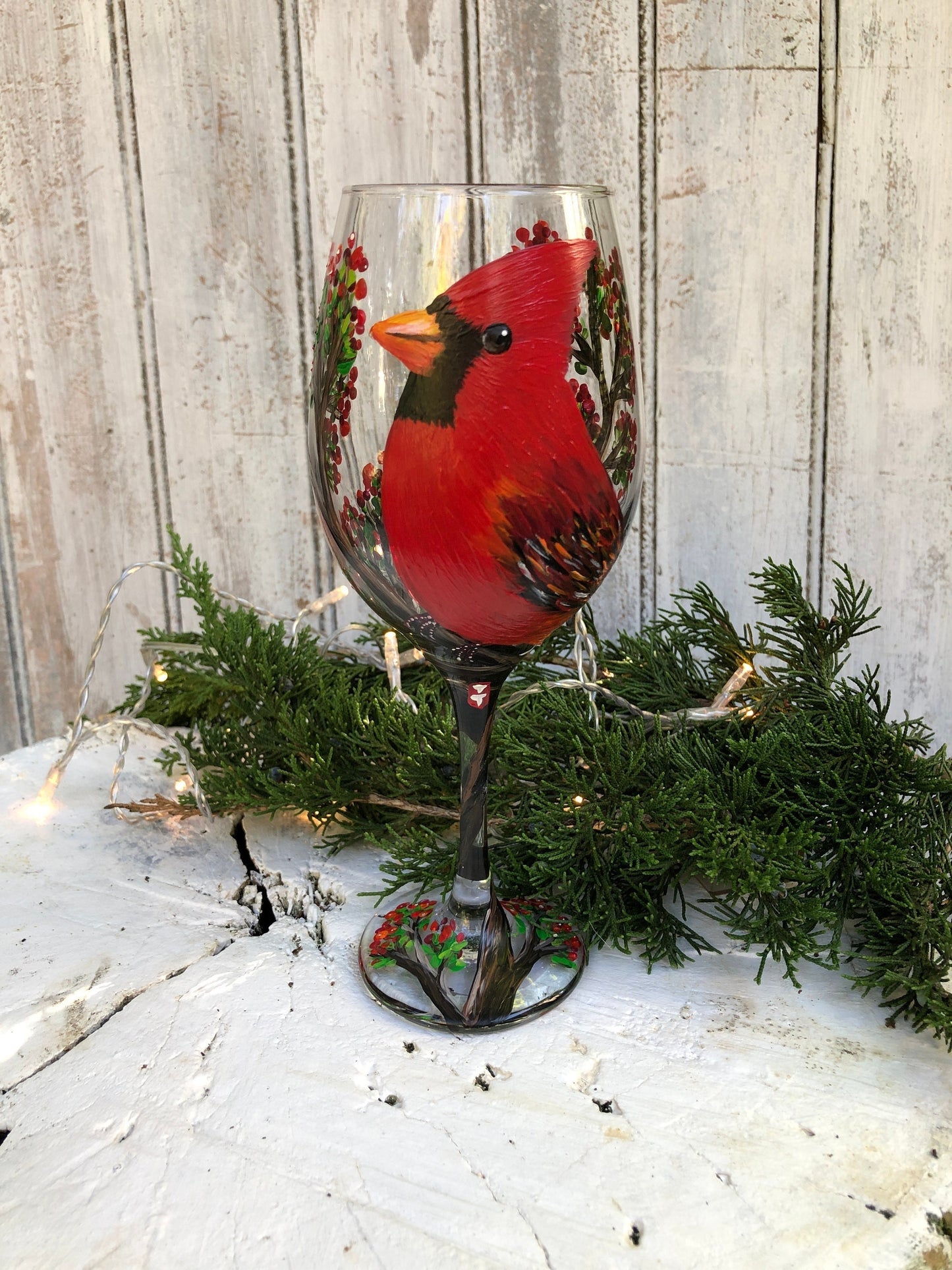 Hand Painted Cardinal Wine Glass