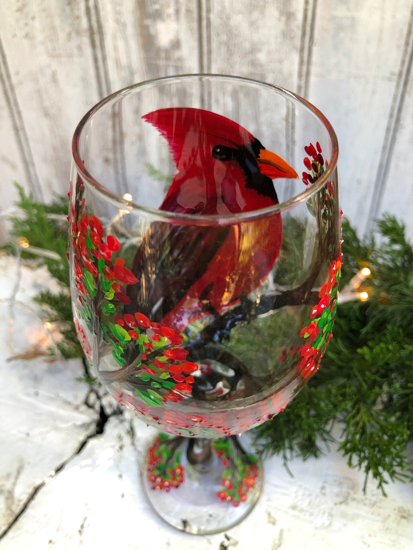 Hand Painted Cardinal Wine Glass