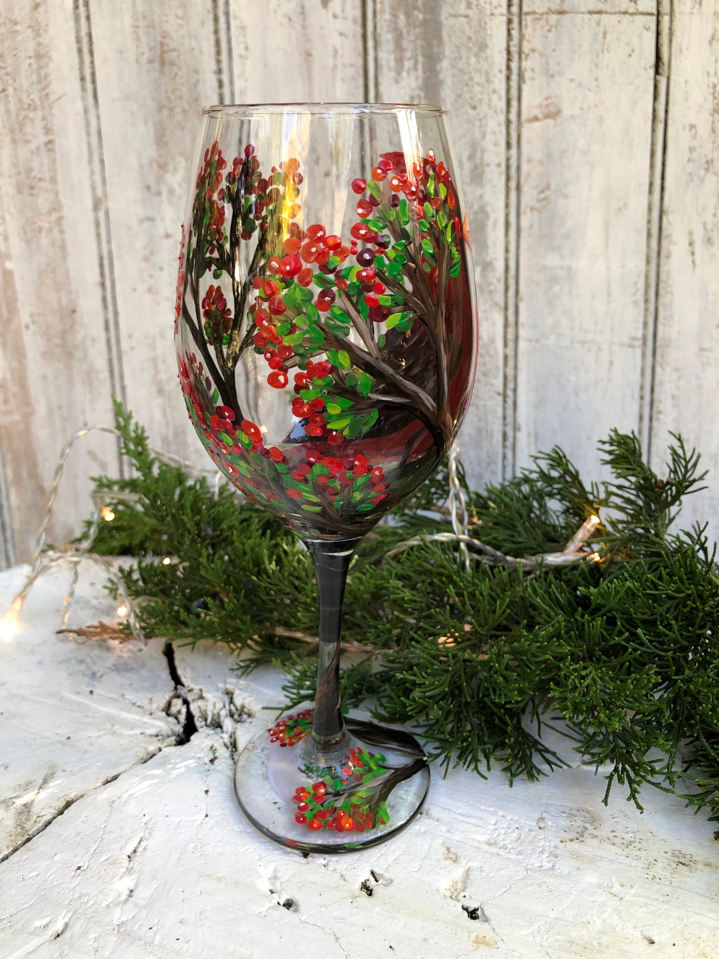 Hand Painted Cardinal Wine Glass