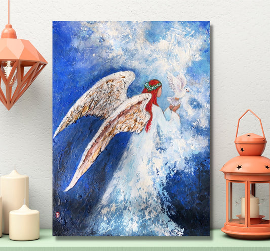 Original Angel and dove painting