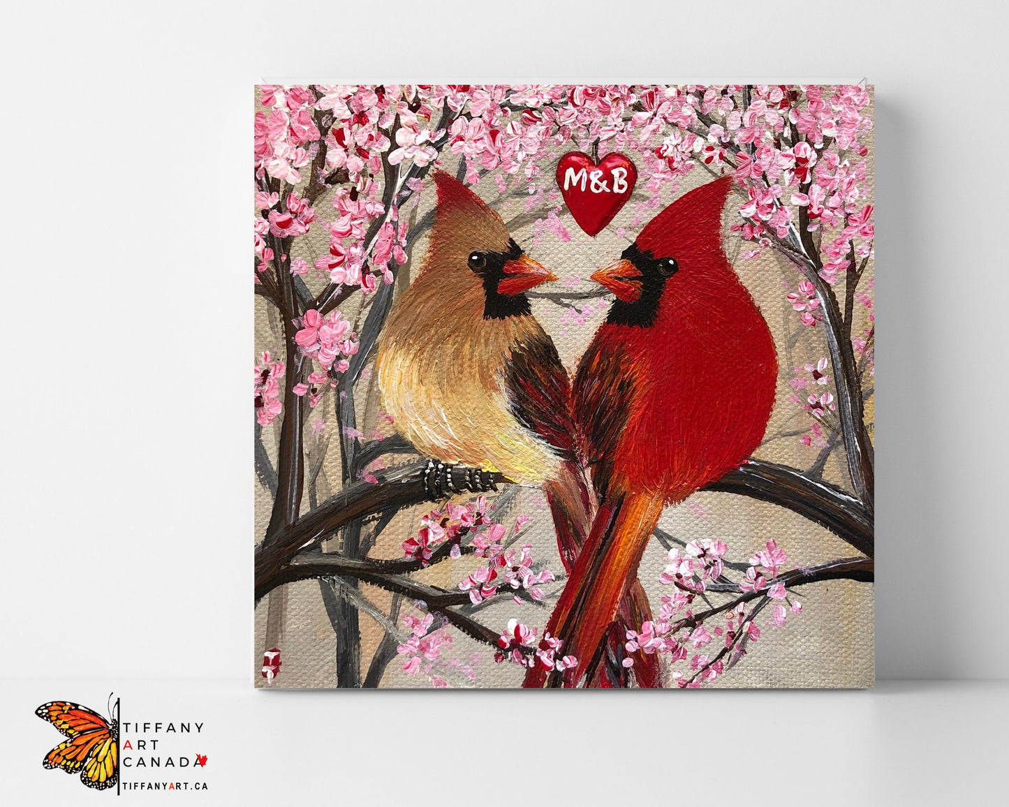 Personalized Wedding gift, Cardinal Couple Painting