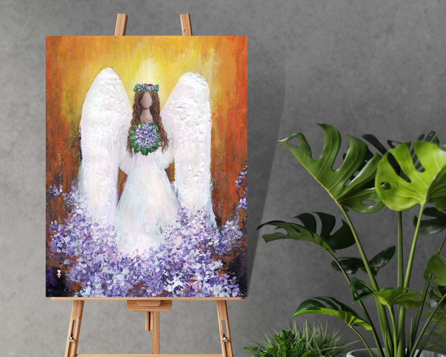 Original Angel and flower painting