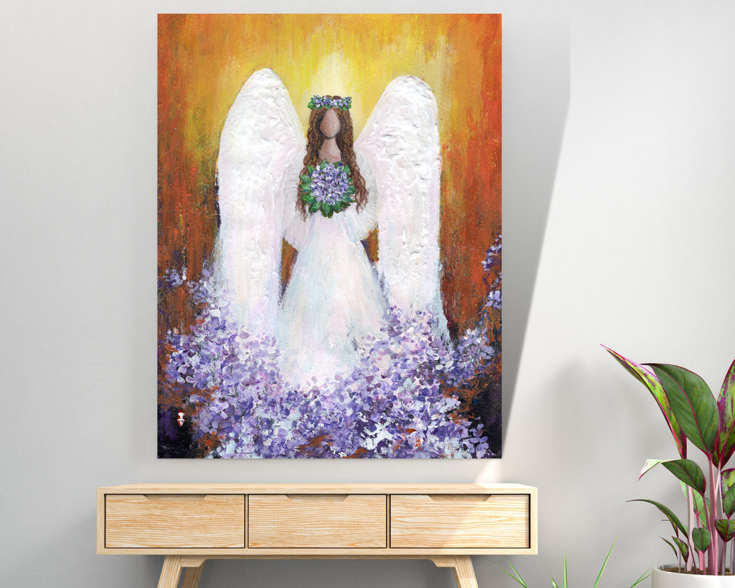 Original Angel and flower painting