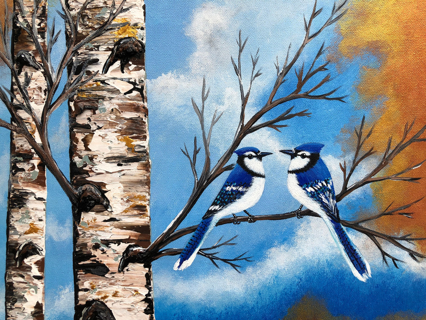 Blue Jay Couple Painting on Canvas, Wedding gift