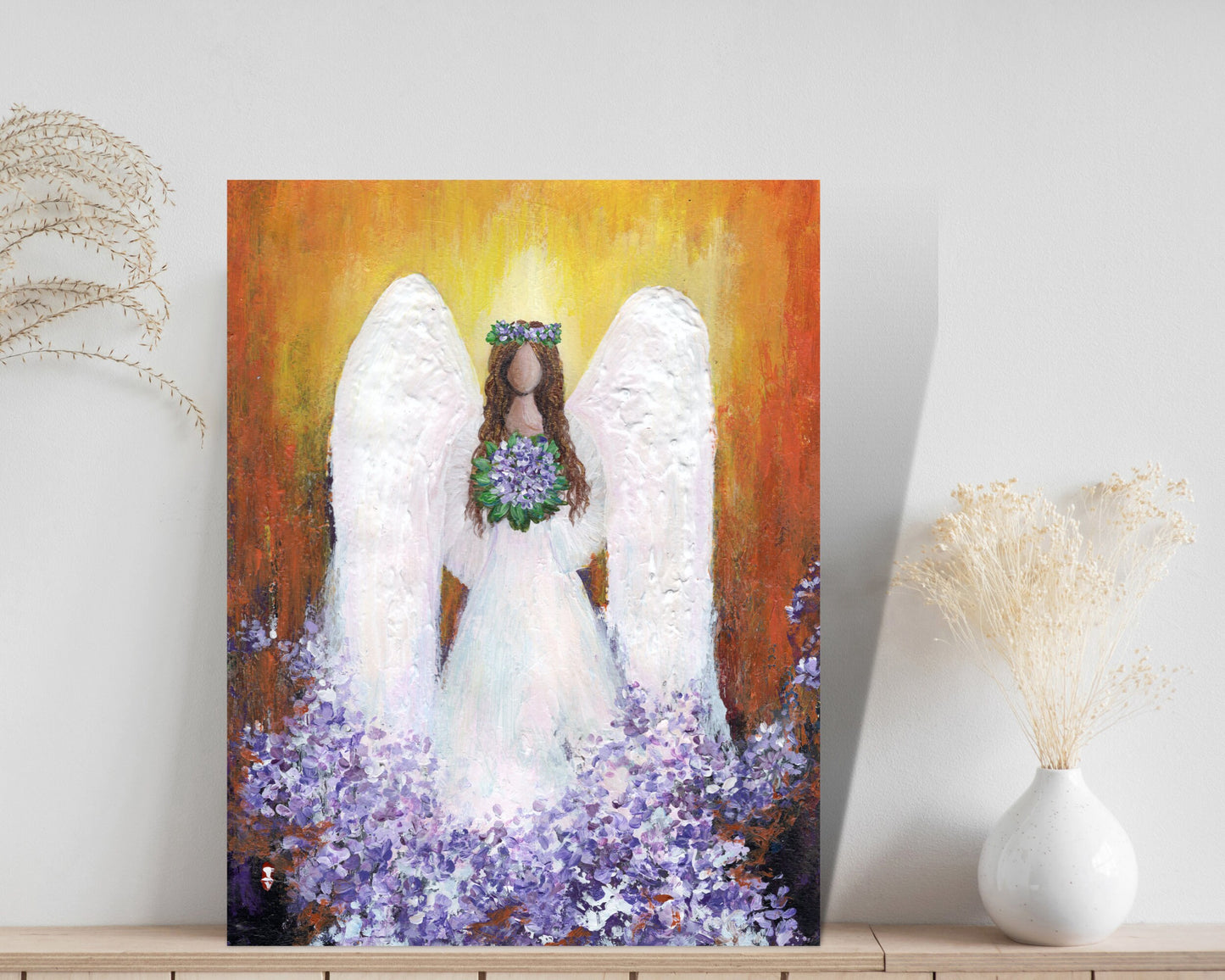 Original Angel and flower painting