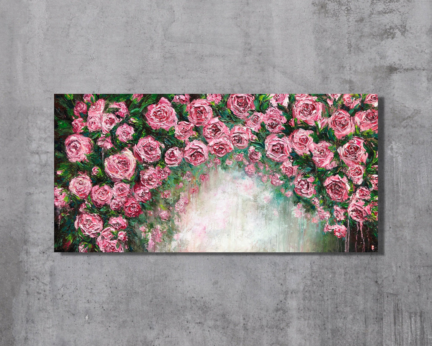 Rose Garden Painting, Pink Flower Painting, Rose Wall Art, Rose Art, Floral Painting, Flower Wall Art, Cottage Painting, Rose Lover Gift