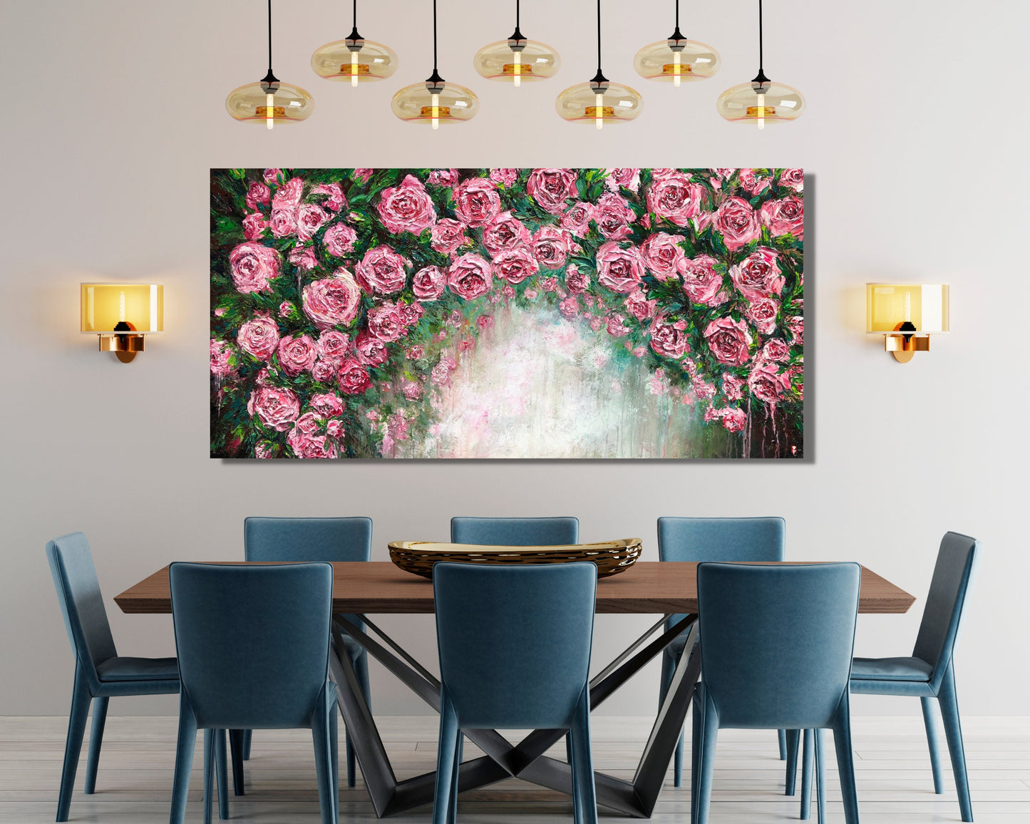 Rose Garden Painting, Pink Flower Painting, Rose Wall Art, Rose Art, Floral Painting, Flower Wall Art, Cottage Painting, Rose Lover Gift