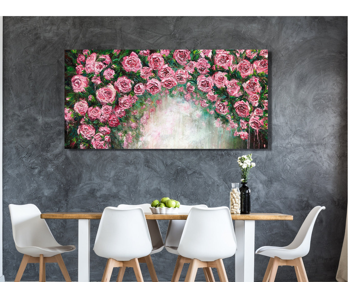 Rose Garden Painting, Pink Flower Painting, Rose Wall Art, Rose Art, Floral Painting, Flower Wall Art, Cottage Painting, Rose Lover Gift