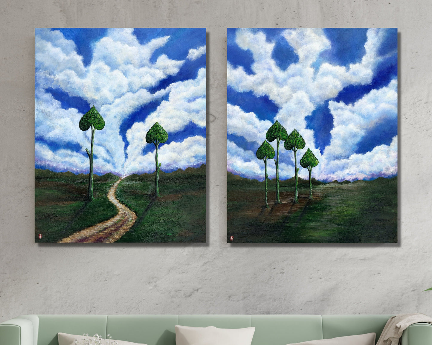 Heart Tree painting, Cloud painting, Tree art, Cloud art, Tree artwork, landscape painting, Anniversary Gifts, Gift for Parents