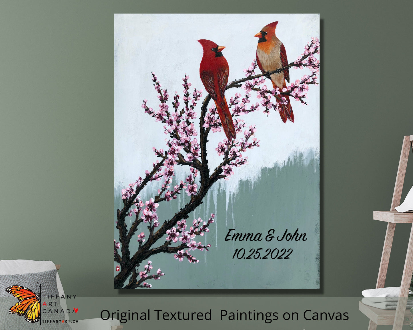 Cardinal Painting, Unique Wedding Gift for Couple
