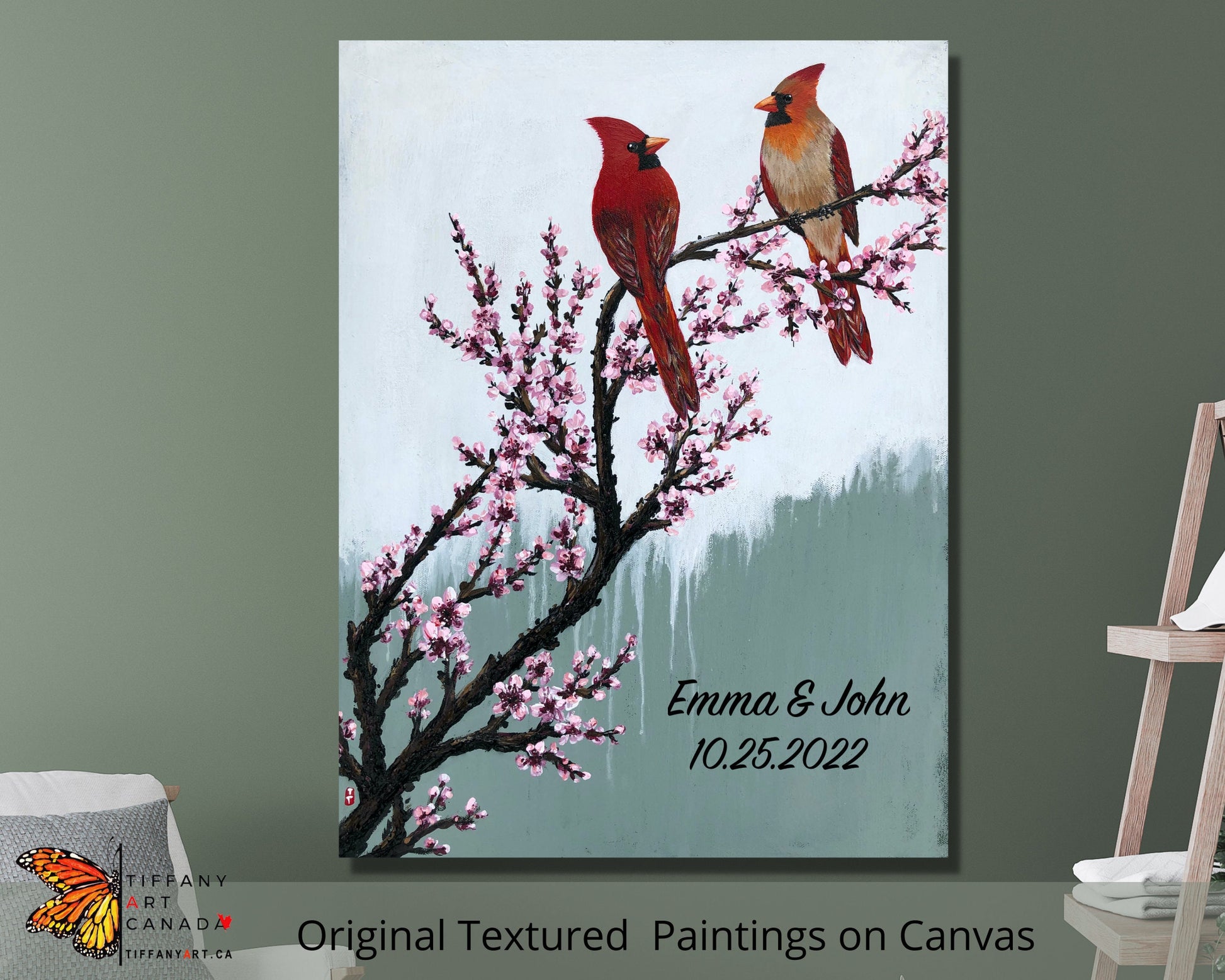 Cardinal Painting, Unique Wedding Gift for Couple