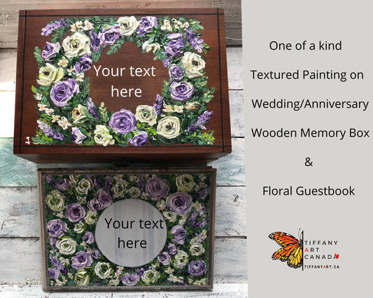 Hand Painted Set of 2 Wedding Memory Box, Personalized Floral Wedding Guest Book, Anniversary Gift for Husband Wife, Memory Box, Guest book