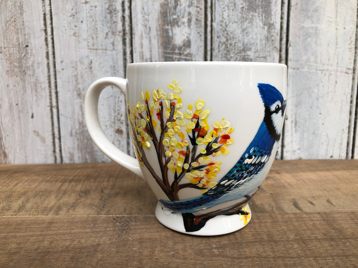 Hand Painted Blue Jay Mug, Memorial
