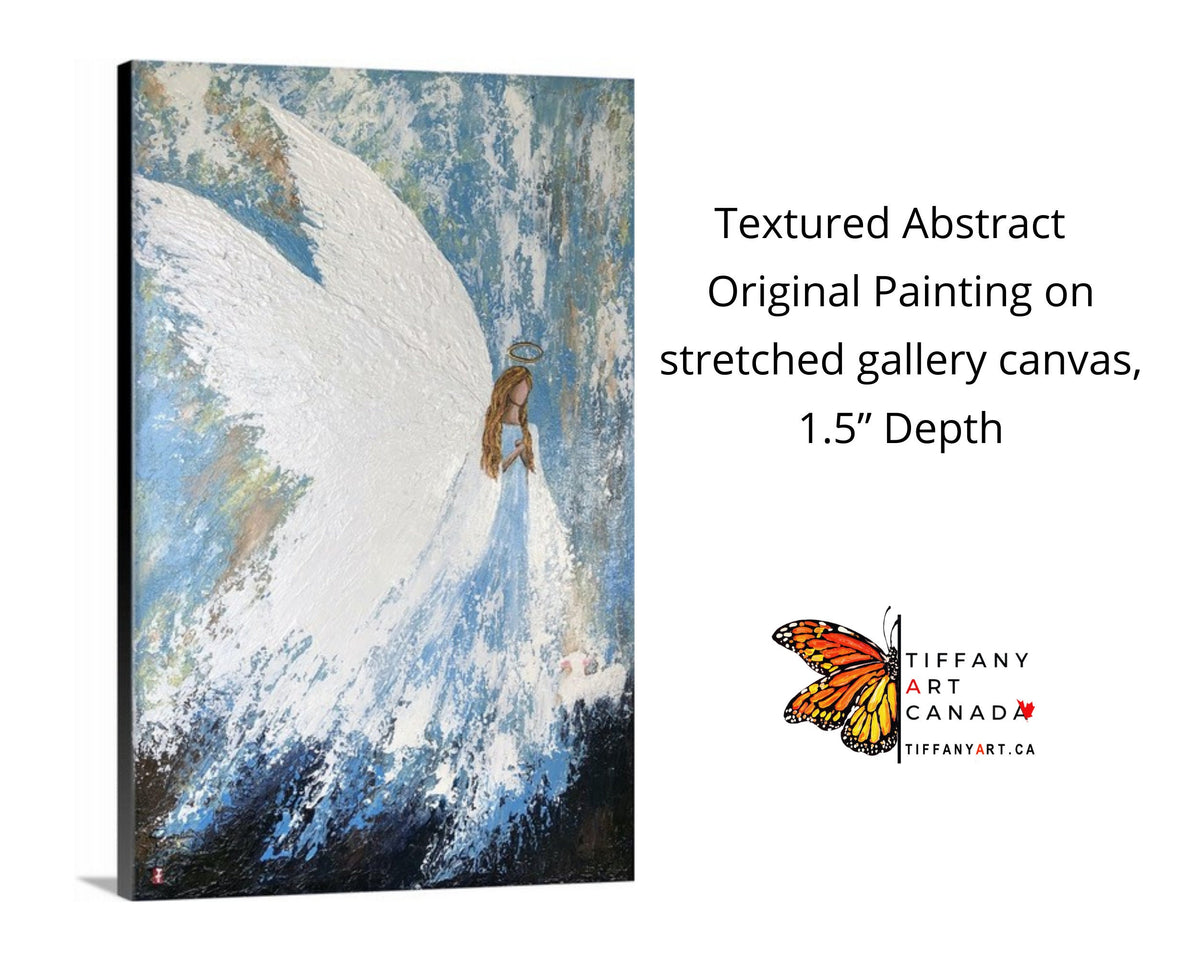 Original Angel and Sheep Painting on Canvas