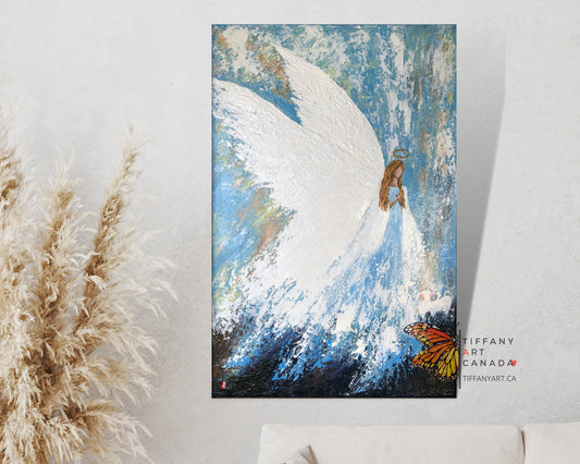 Original Angel and Sheep Painting on Canvas