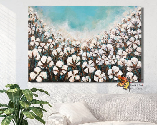 Original Cotton Field Painting,  Cotton Painting on Canvas, Cotton Fields Art, Farmhouse Wall Decor, Farmhouse Wall Art, Kitchen Artwork