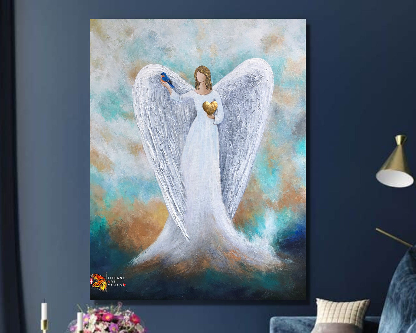Original Angel Painting Canvas, Cardinal Sympathy Gift