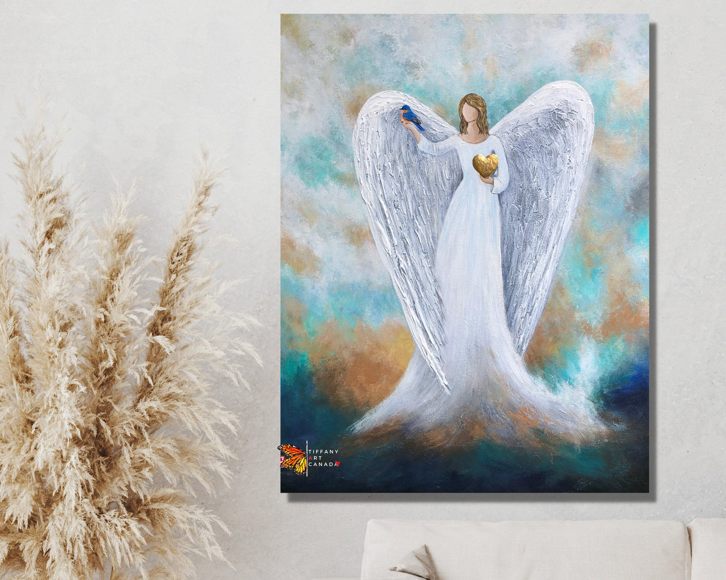 Original Angel Painting Canvas, Cardinal Sympathy Gift