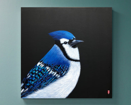 Blue Jay Original Painting, Blue Jay and Cardinal Gift, Bird Portrait, Bird Wall Art, Canadian Wildlife, Cottage Wall decor, Bird Lover Gift